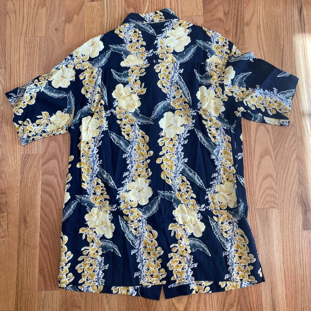 David Taylor Hawaiian Floral Shirt Button Up Men's Small Short Sleeve Blue Gold - Picture 3 of 7